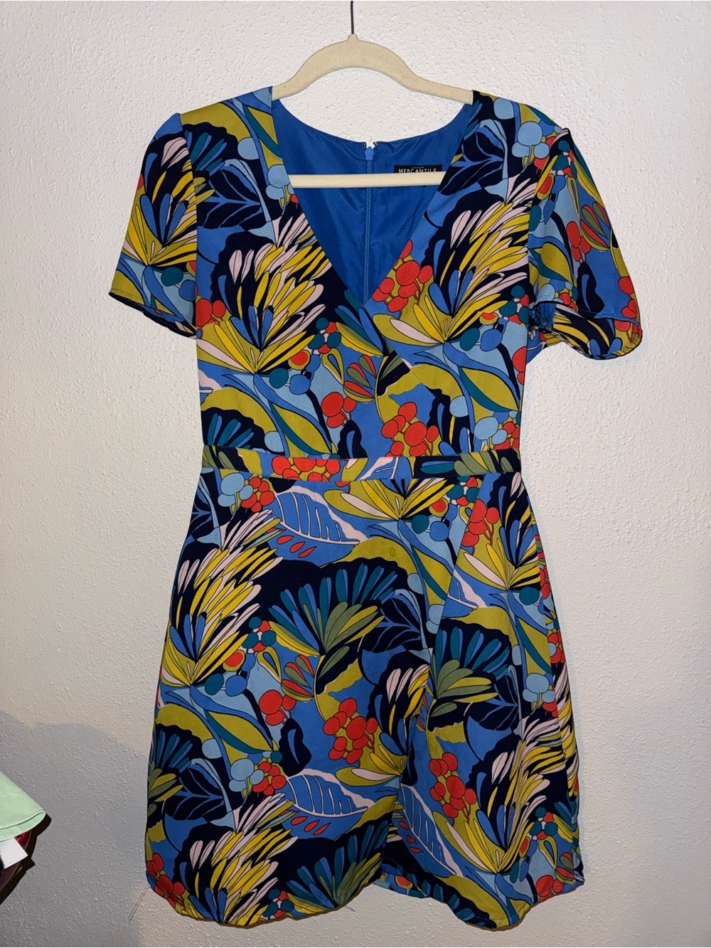 J. Crew Blue Multicolor Floral V-Neck Midi Dress